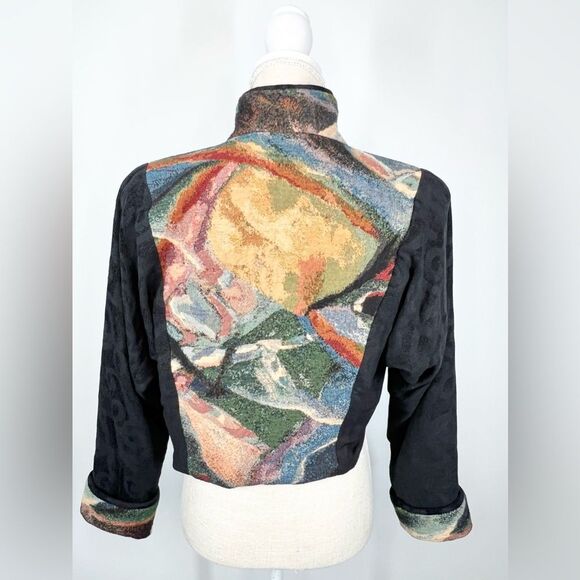VTG Tzeadle Pasadena Tapestry Art To Wear Cropped Jacket Open Front Size P - Picture 6 of 15